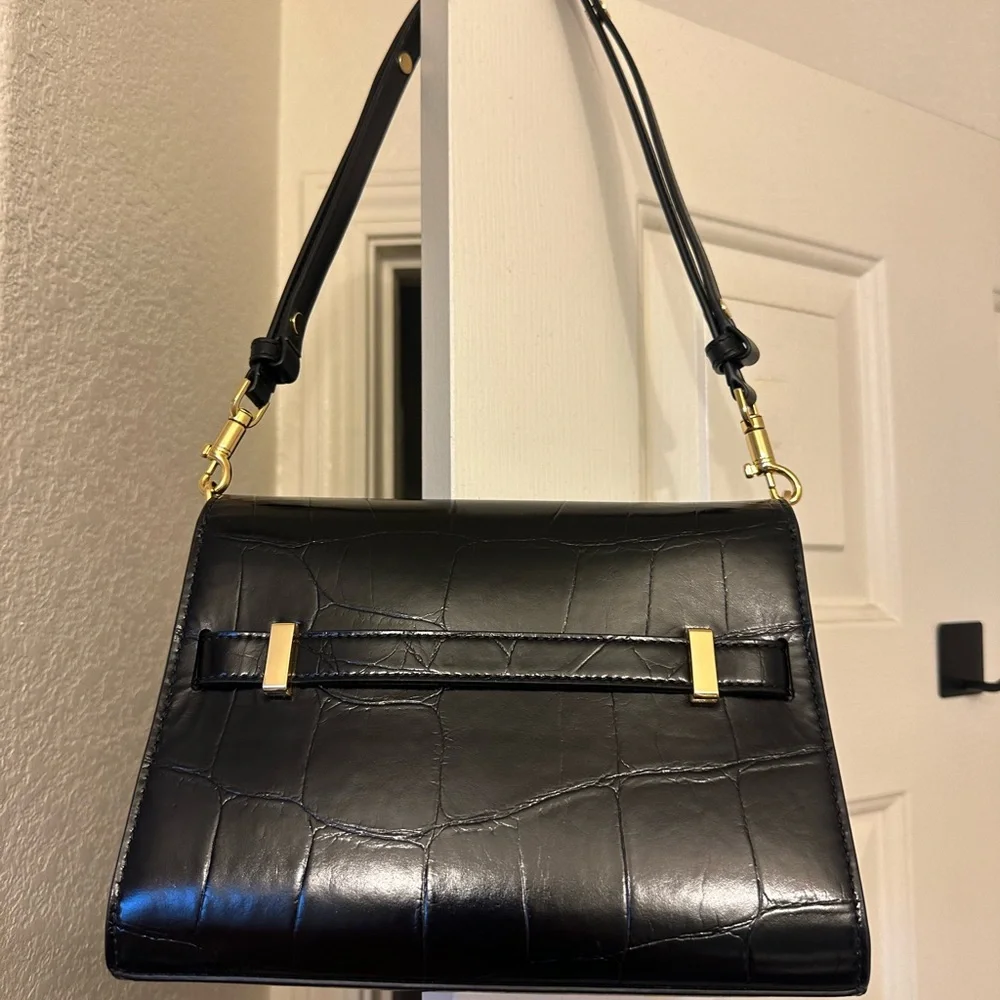 Tory Burch Lee Radziwill Shoulder Bag in Black Croc-Embossed Leather - Picture 8 of 16